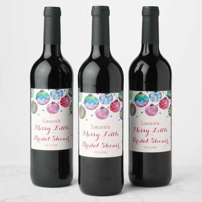 Christmas Ornaments Merry Little Bridal Shower Wine Label (Bottles)