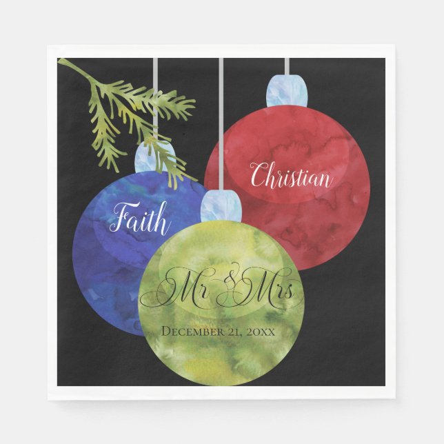 Christmas Ornaments, Mr & Mrs Wedding Napkins (Front)