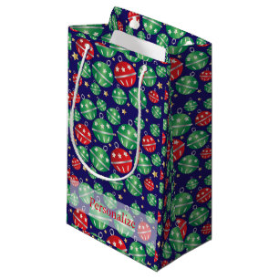 Christmas Ornaments on a Dark Blue Background Small Gift Bag
