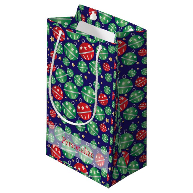 Christmas Ornaments on a Dark Blue Background Small Gift Bag (Front Angled)