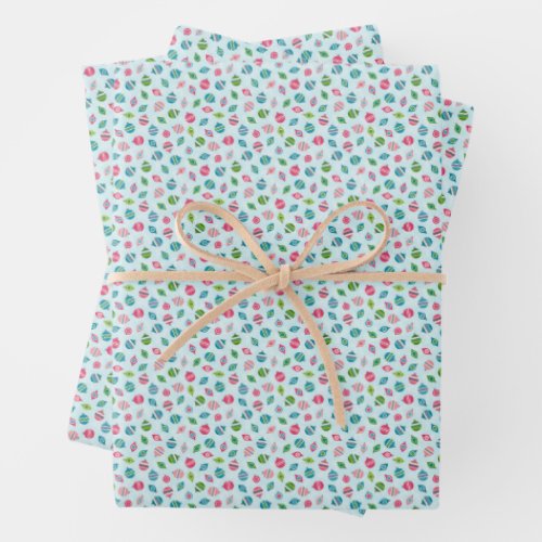 Christmas Ornaments on Aqua Retro Inspired Wrapping Paper Sheets