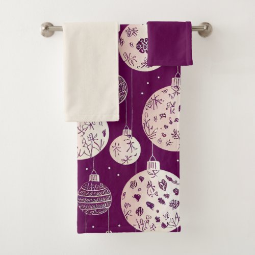 Christmas Ornaments on Plum Bath Towel Set