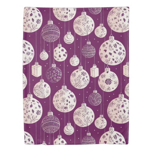 Christmas Ornaments on Plum Duvet Cover