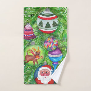 Christmas Ornaments on Tree Hand Towel