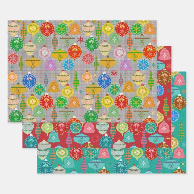 Christmas ornaments pattern wrapping paper sheets (Set)
