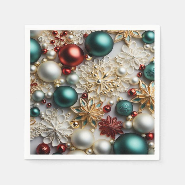 Christmas Ornaments Pearls Gold Red Beads Napkins (Front)