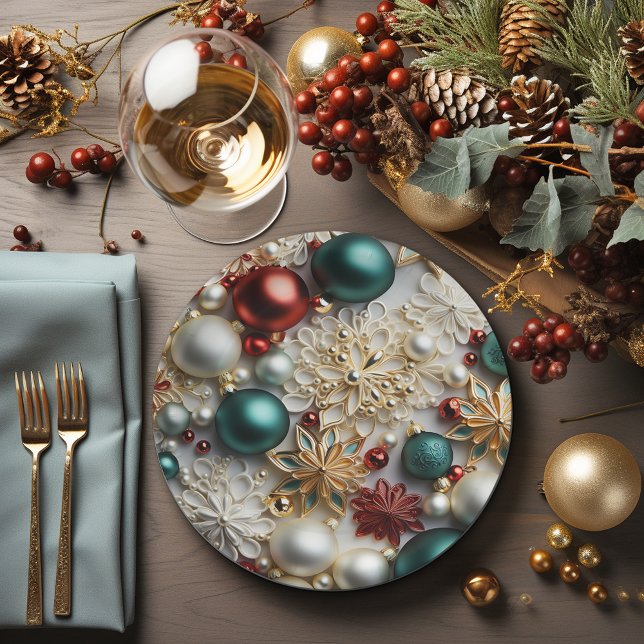 Christmas Ornaments Pearls Gold Red Beads Paper Plates (Creator Uploaded)