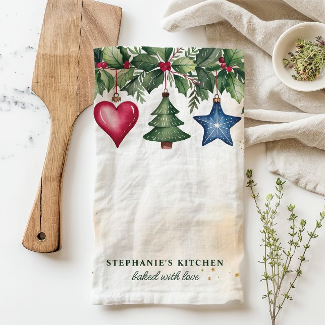 Christmas Ornaments Personalized Holiday Kitchen Towel (Creator Uploaded)