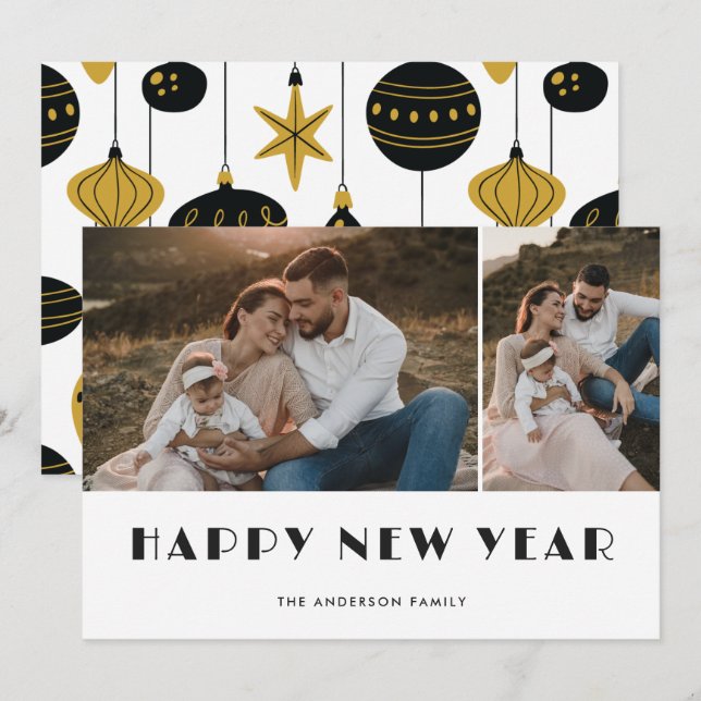 Christmas Ornaments Photo Happy New Year Card (Front/Back)