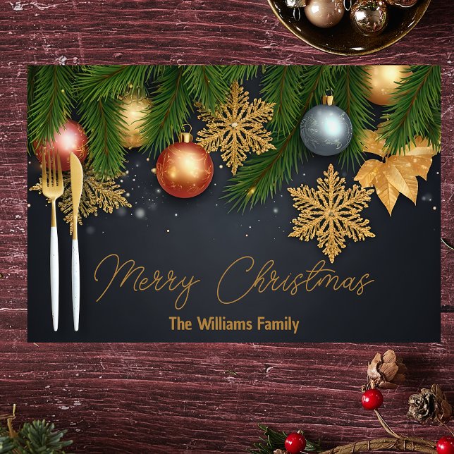Christmas Ornaments Pine Branches Paper Placemat (Creator Uploaded)