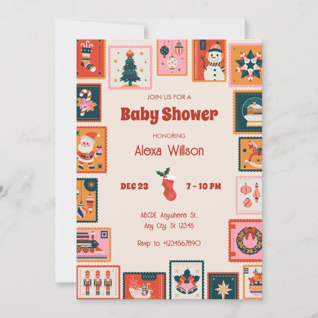 Christmas ornaments postage stmap baby shower invitation (Front)