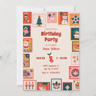 Christmas ornaments postage stmap birthday invitation