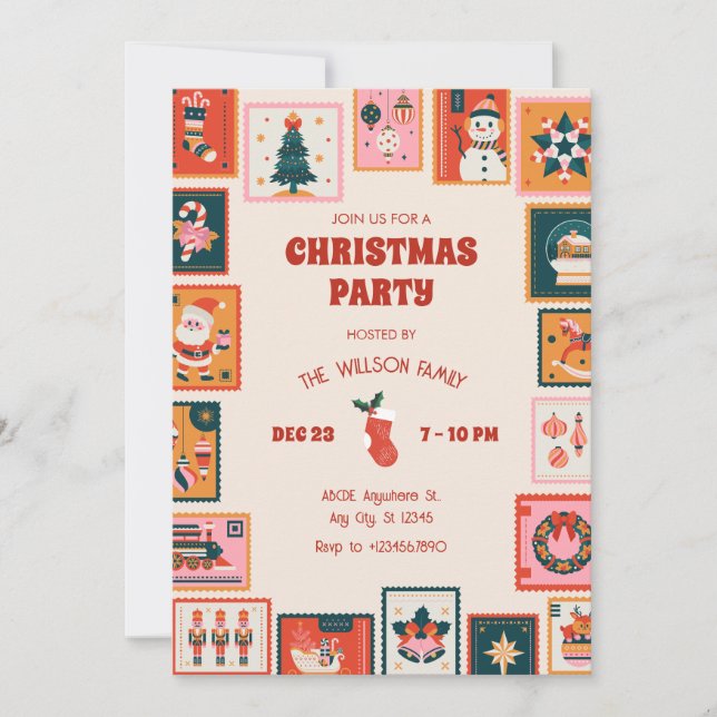 Christmas ornaments postage stmaps invitation (Front)