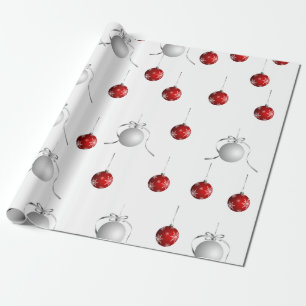 Christmas Ornaments Red and Silver Wrapping Paper