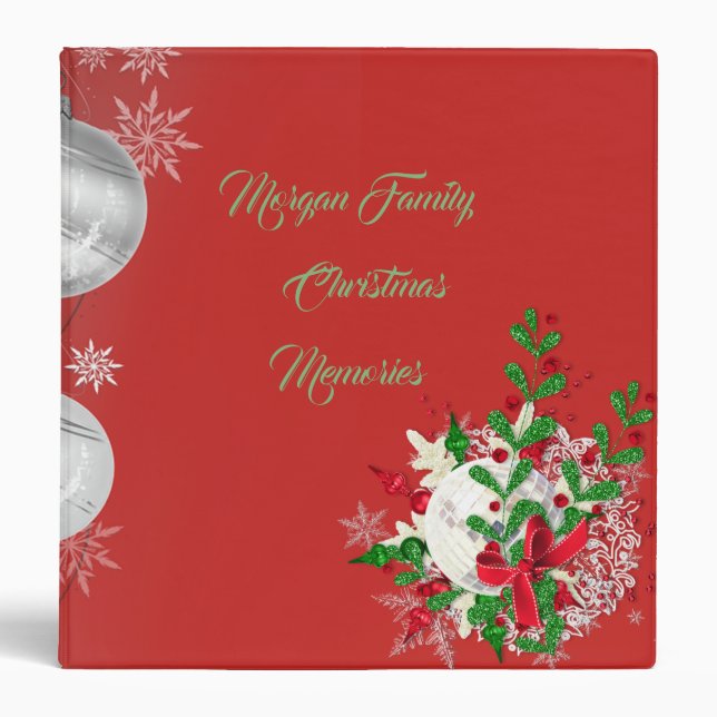 Christmas Ornaments, Red  Family 3 Ring Binder (Front)