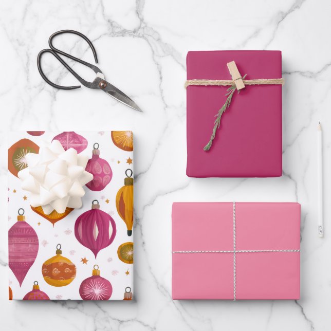 Christmas Ornaments Retro Wrapping Paper Sheets (Front)