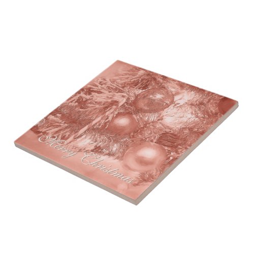 Christmas Ornaments Rose Gold Silver Tree Holiday Ceramic Tile
