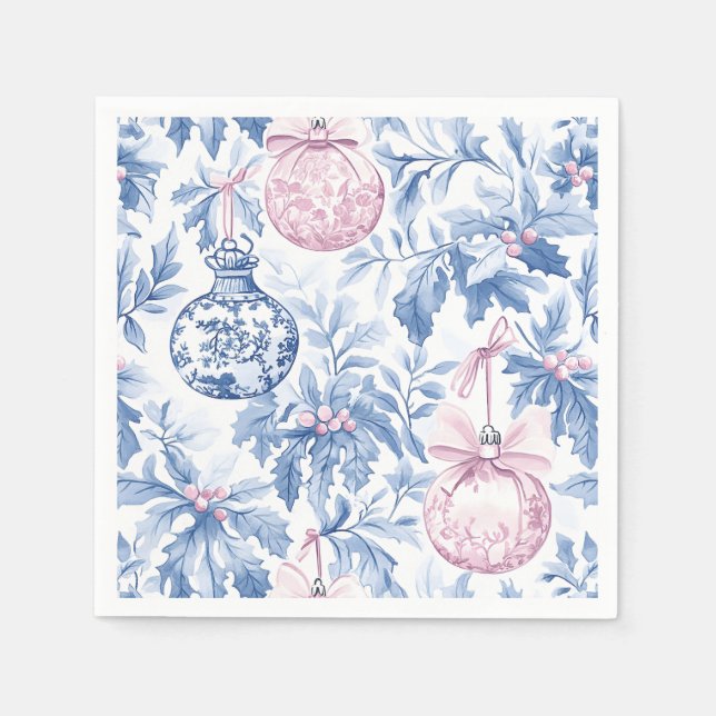 Christmas ornaments soft blue pink toile napkins (Front)