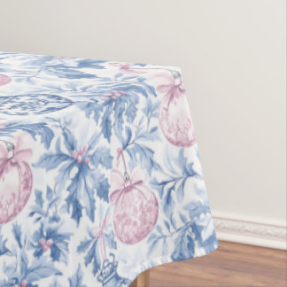 Christmas ornaments soft blue pink toile paper tablecloth