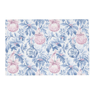 Christmas ornaments soft blue pink toile placemat