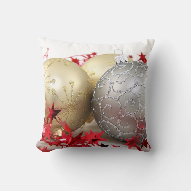 Christmas Ornaments Sparkle Throw Pillow (Front)