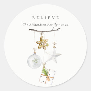 Christmas Ornaments Star Cookie Chime Believe Classic Round Sticker