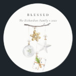Christmas Ornaments Star Cookie Chime Blessed Classic Round Sticker<br><div class="desc">UNIQUE,  MODERN,  CONTEMPORARY,  TRENDY,  MINIMAL,  BOLD,  BRIGHT,  FUN,  CHEERFUL  range of products and coordinated collections. 
Hope you enjoy...  

For any further customisation or any other matching items,  please feel free to contact me at yellowfebstudio@gmail.com</div>