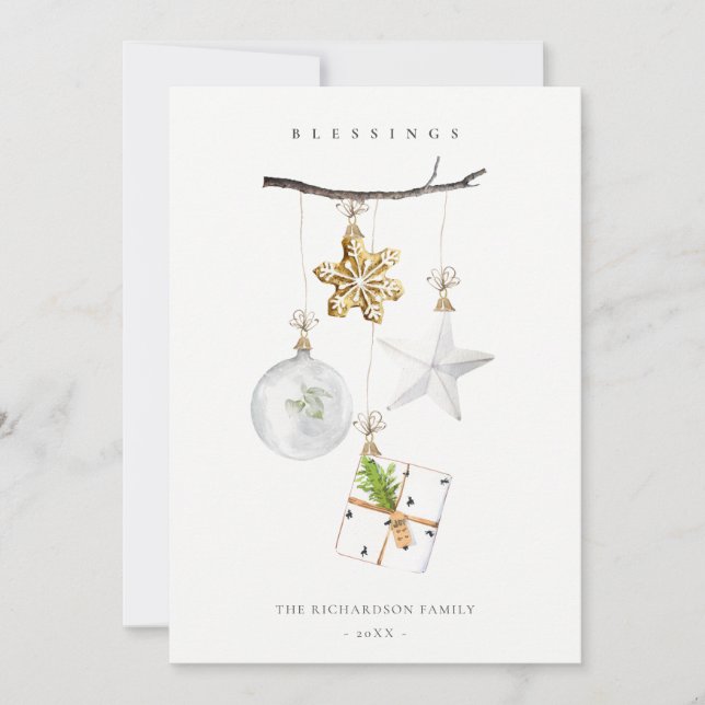Christmas Ornaments Star Cookie Chime Blessings Holiday Card (Front)