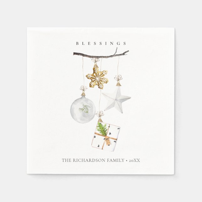 Christmas Ornaments Star Cookie Chime Blessings Napkins (Front)