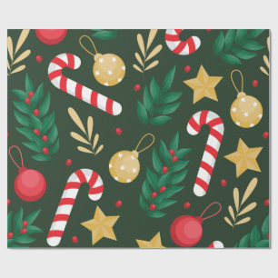Christmas ornaments, Stars and Candy Canes Wrapping Paper