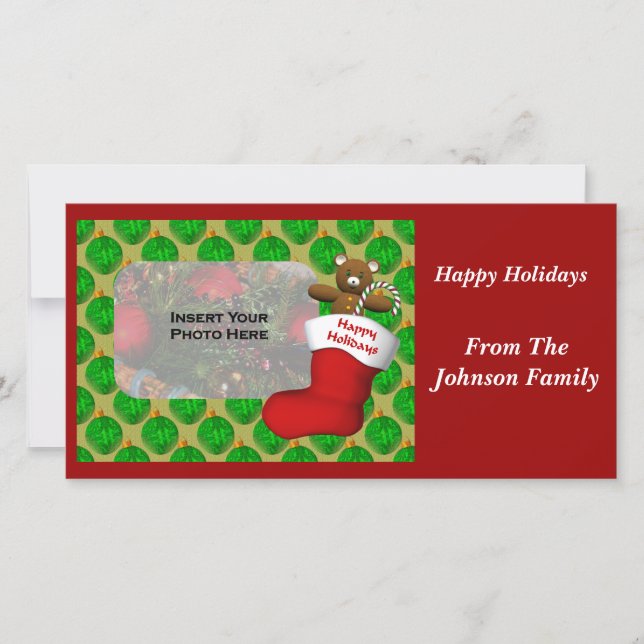 Christmas Ornaments Stocking Holiday Photo Card (Front)