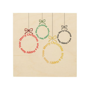 Christmas Ornaments Text Design Wood Wall Art