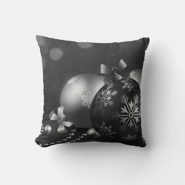 Christmas Ornaments Throw Pillow/Black & White Pillow (Front)
