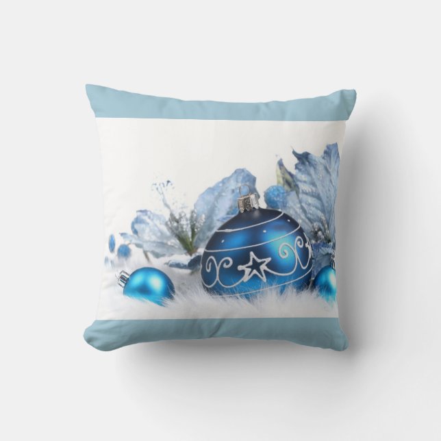 Christmas Ornaments Throw Pillow/Blue Pillow (Front)