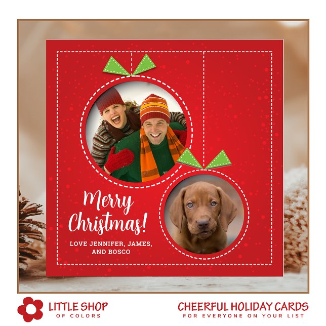 Christmas Ornaments Two Photo Flat Holiday Card (Creator Uploaded)