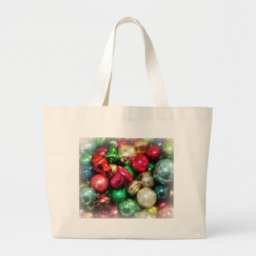 christmas ornaments vintage still life large tote bag