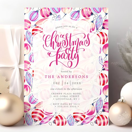 Christmas Ornaments Watercolor Pattern Holiday Invitation