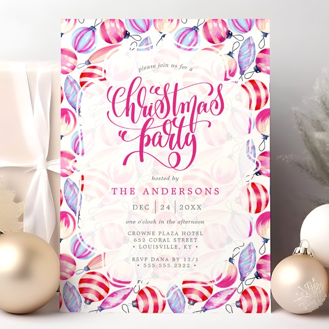 Christmas Ornaments Watercolor Pattern Holiday Invitation (Creator Uploaded)