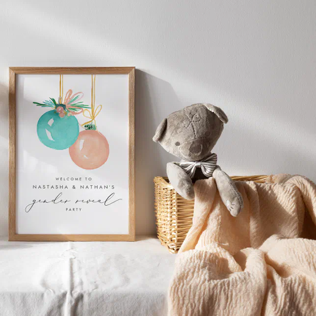 Christmas Ornaments Winter Gender Reveal Welcome Poster | Zazzle