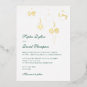Christmas Ornaments Winter Green Wedding Gold Foil Invitation