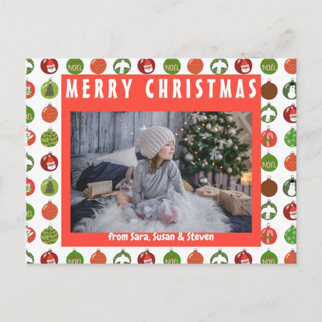 Christmas Ornaments Xmas Balls CUSTOM Holiday Postcard (Front)