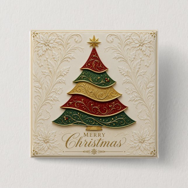 Christmas Ornate Gold Enamel Tree Button (Front)