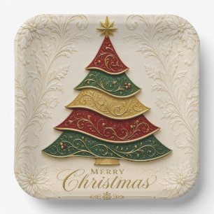 Christmas Ornate Gold Enamel Tree Paper Plates
