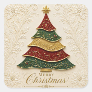 Christmas Ornate Gold Enamel Tree Square Sticker