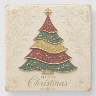 Christmas Ornate Gold Enamel Tree Stone Coaster