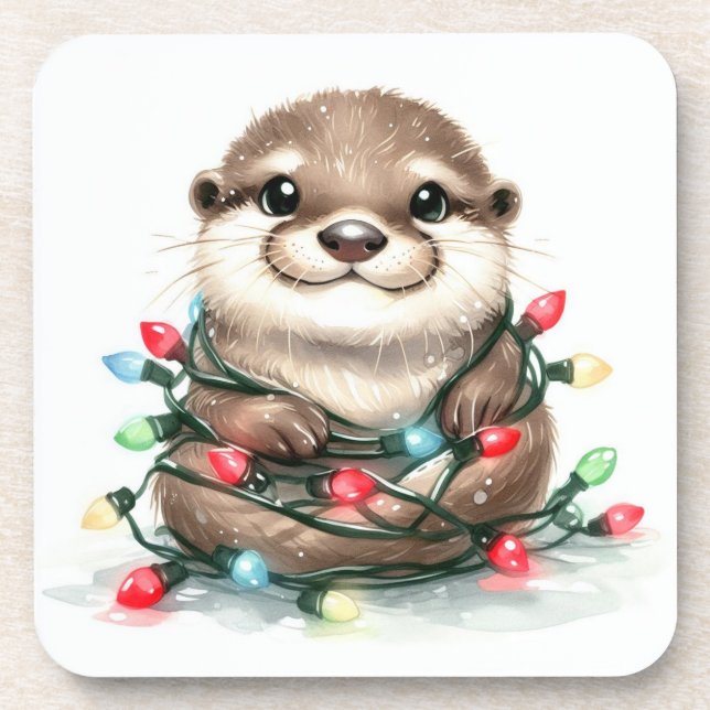 Christmas Otter Beverage Coaster (Front)
