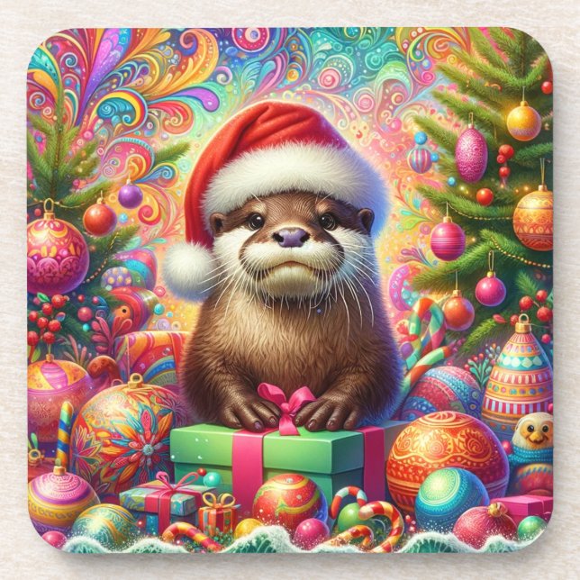 Christmas Otter Beverage Coaster (Front)