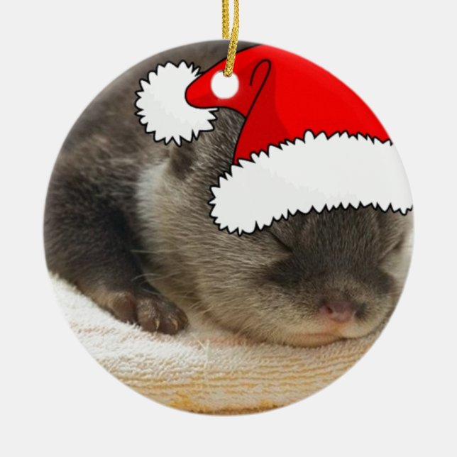 Christmas Otter Ceramic Ornament (Front)