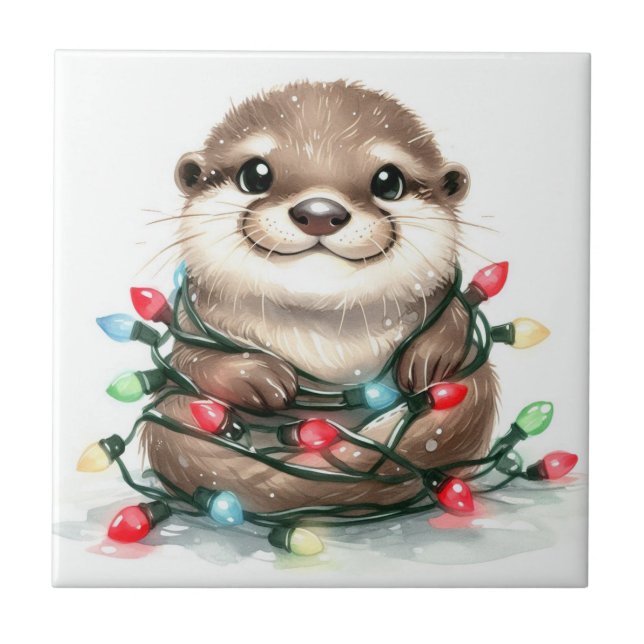 Christmas Otter Ceramic Tile (Front)