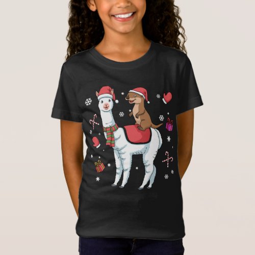 Christmas Otter Gift Kids Alpaka Gift Women Llama T_Shirt